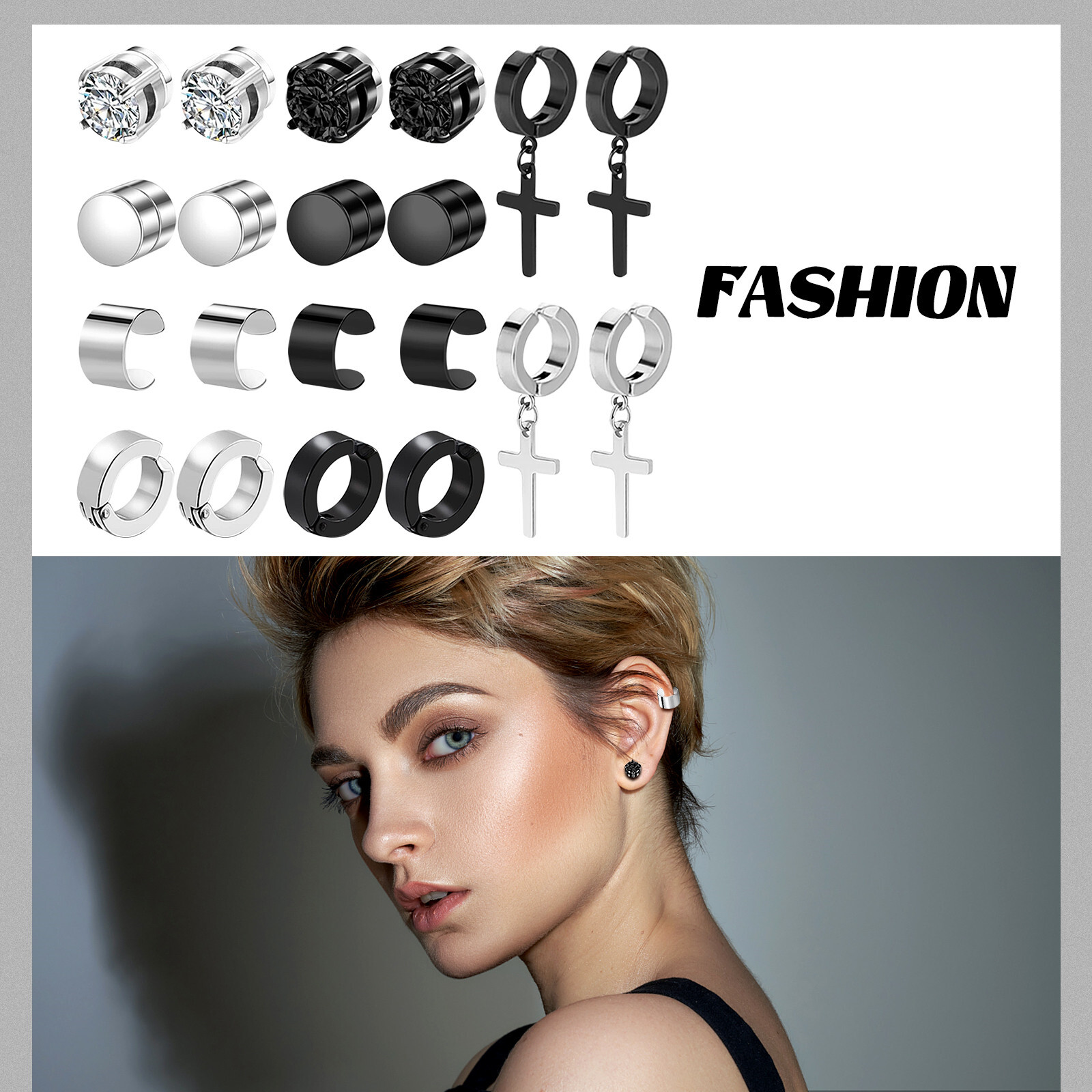 10 Pair Men Women Stainless Steel Magnetic Stud Earrings Non Piercing Clip on US