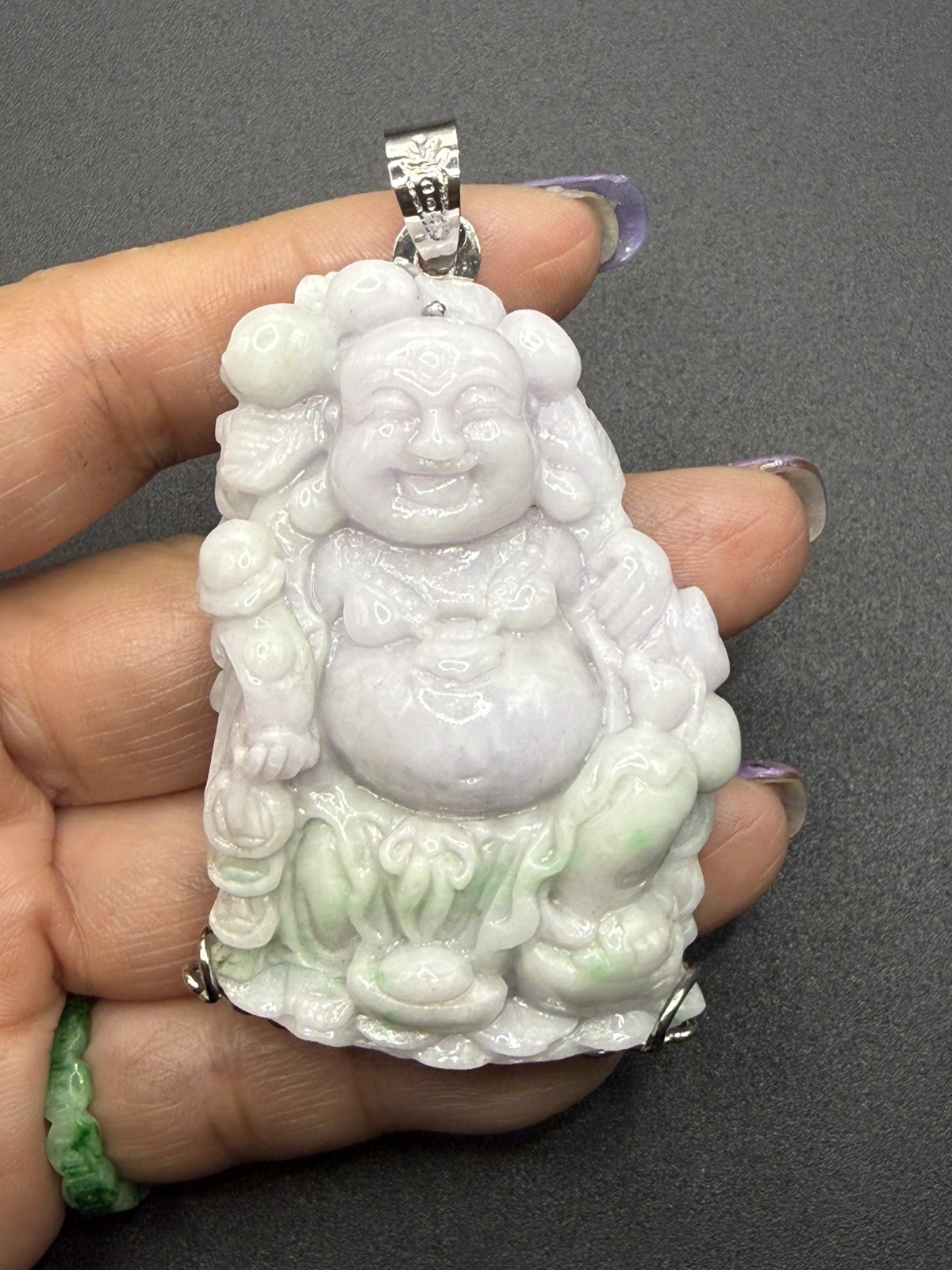 Maitreya laugh buddha Natural Jade natural color Pendant Phật Di Lạc