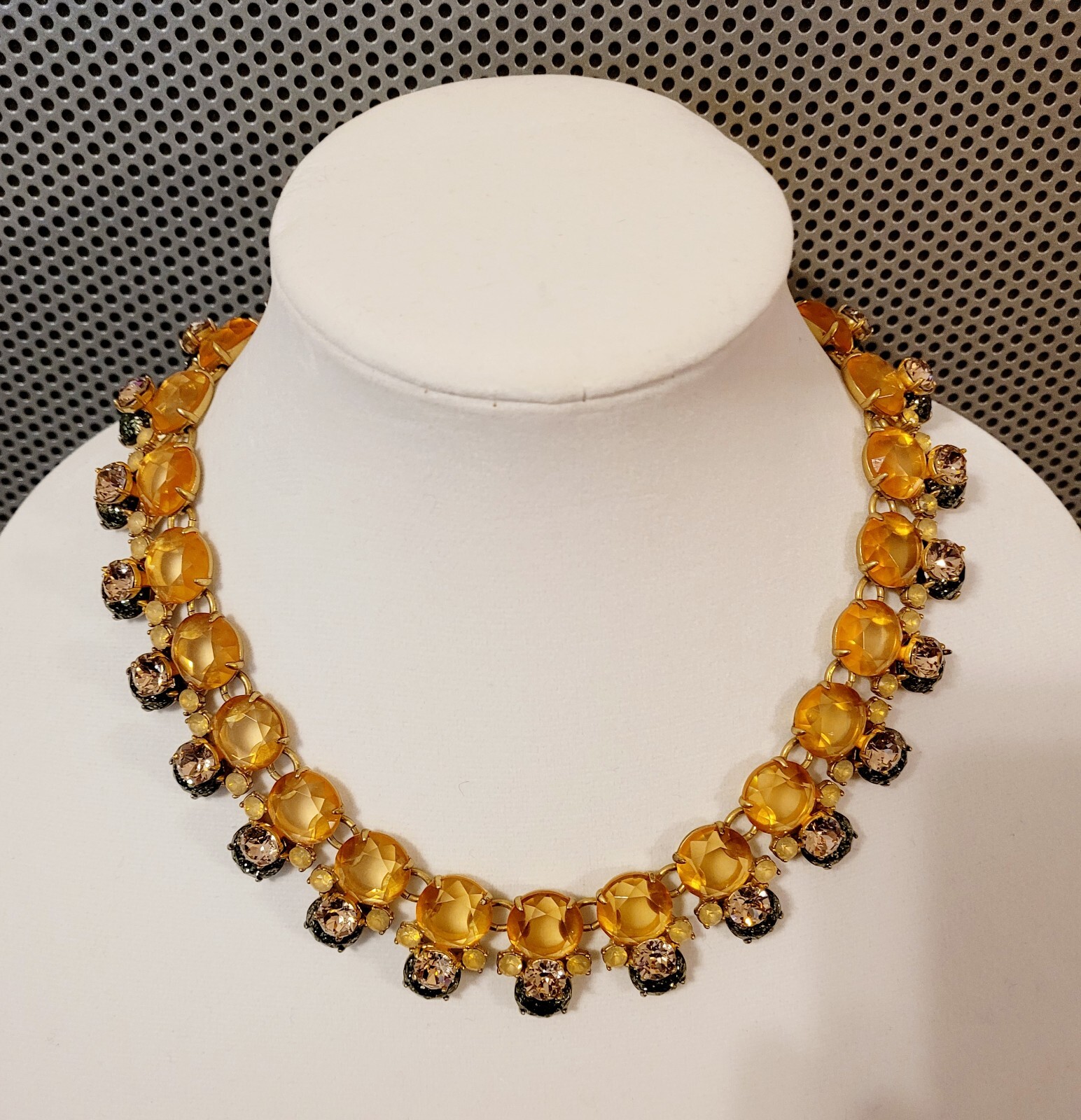 J Crew Faceted Rhinetone Yellow Gold Pinkish Blue Green Confetti Style Necklace