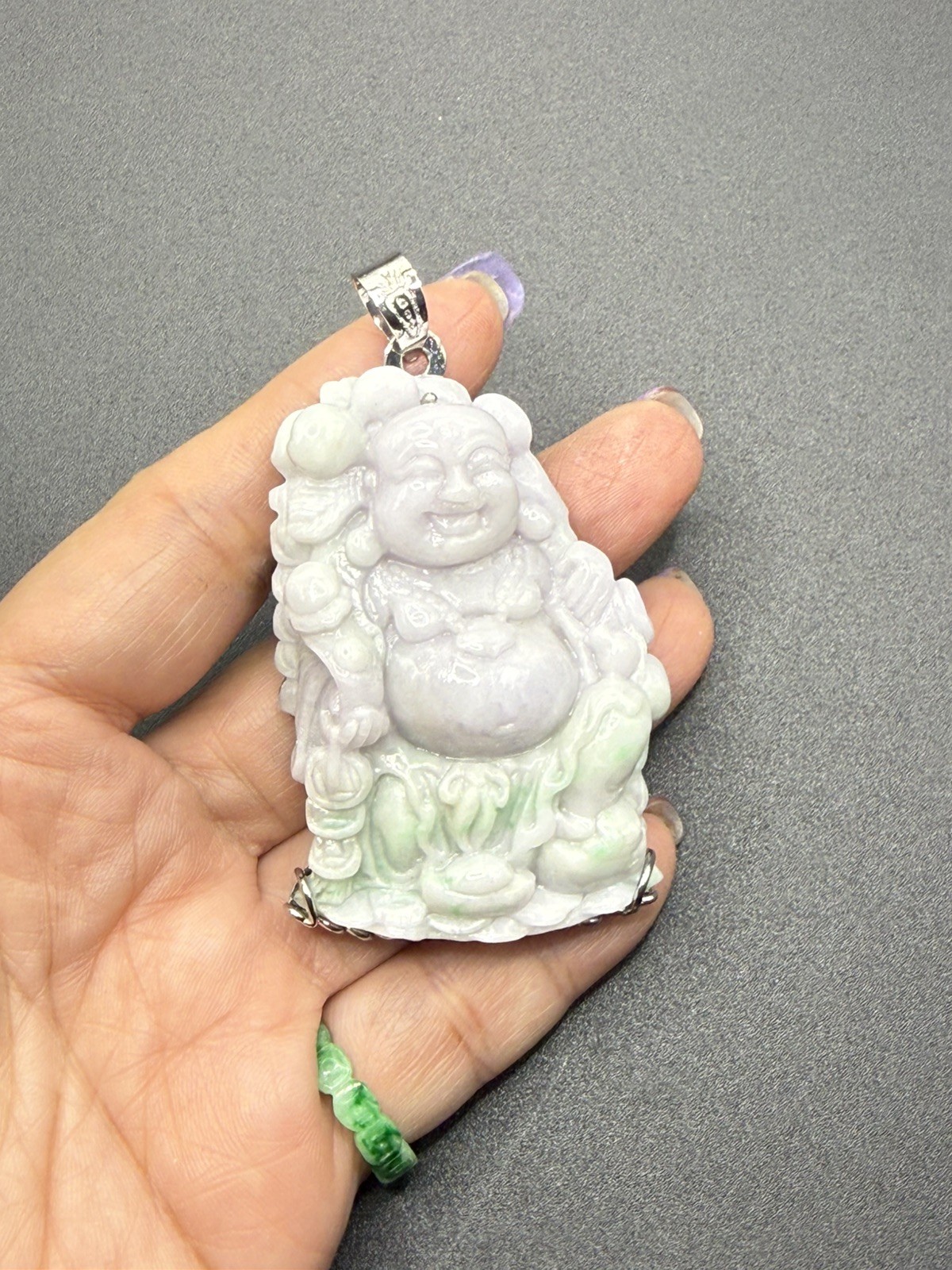 Maitreya laugh buddha Natural Jade natural color Pendant Phật Di Lạc
