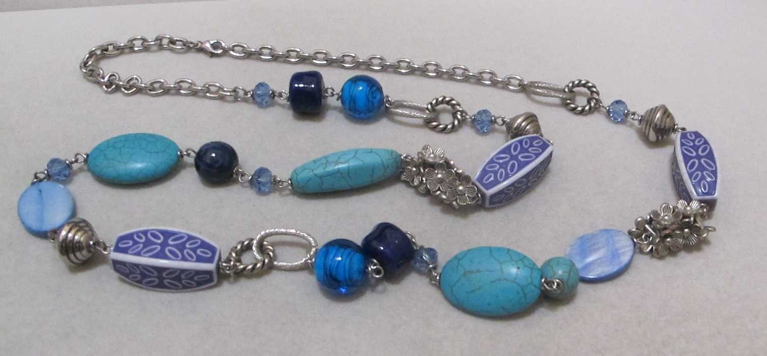 PREMIER DESIGNS “Blue Lagoon” Silver Tone Howlite, Acrylic, Glass 36” Necklace