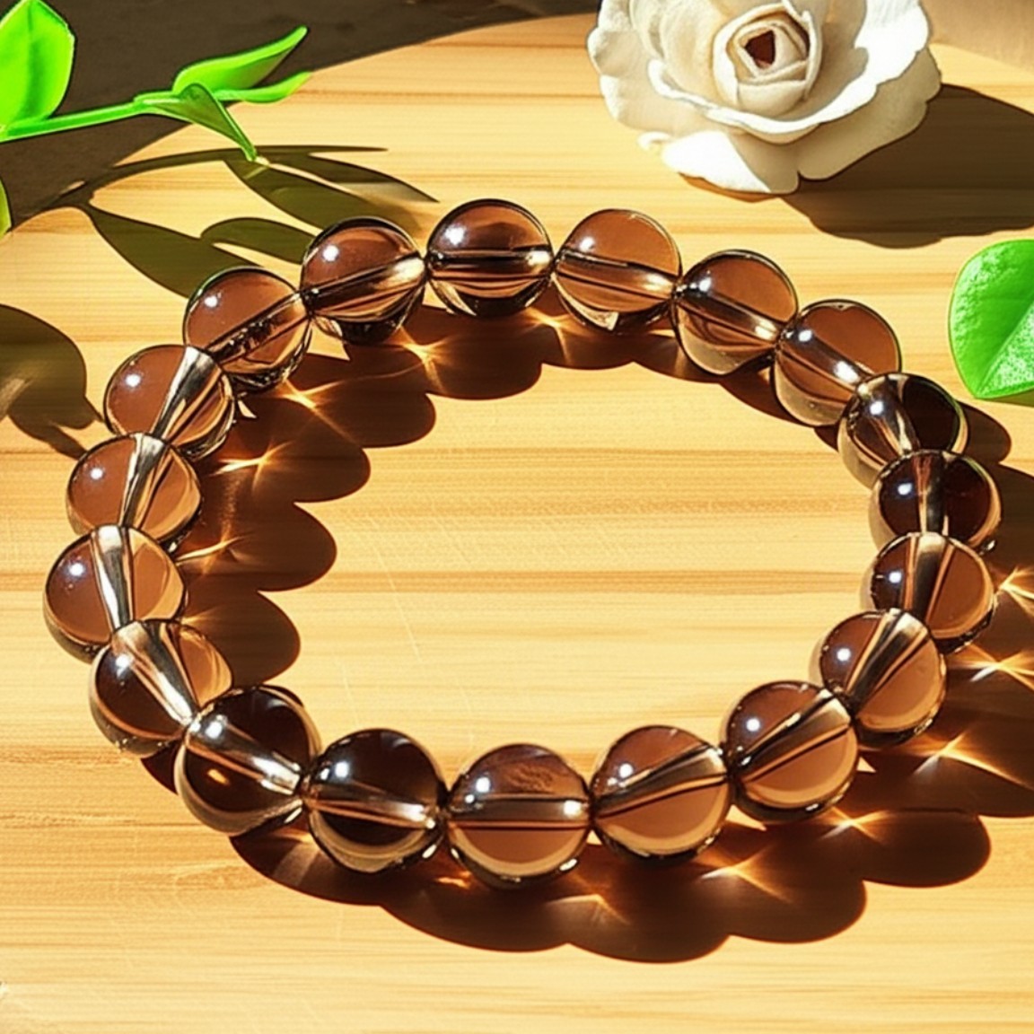 Natural Smoky Quartz Bracelet Crystal Healing Stretch 8mm Gemstone Gift for Her
