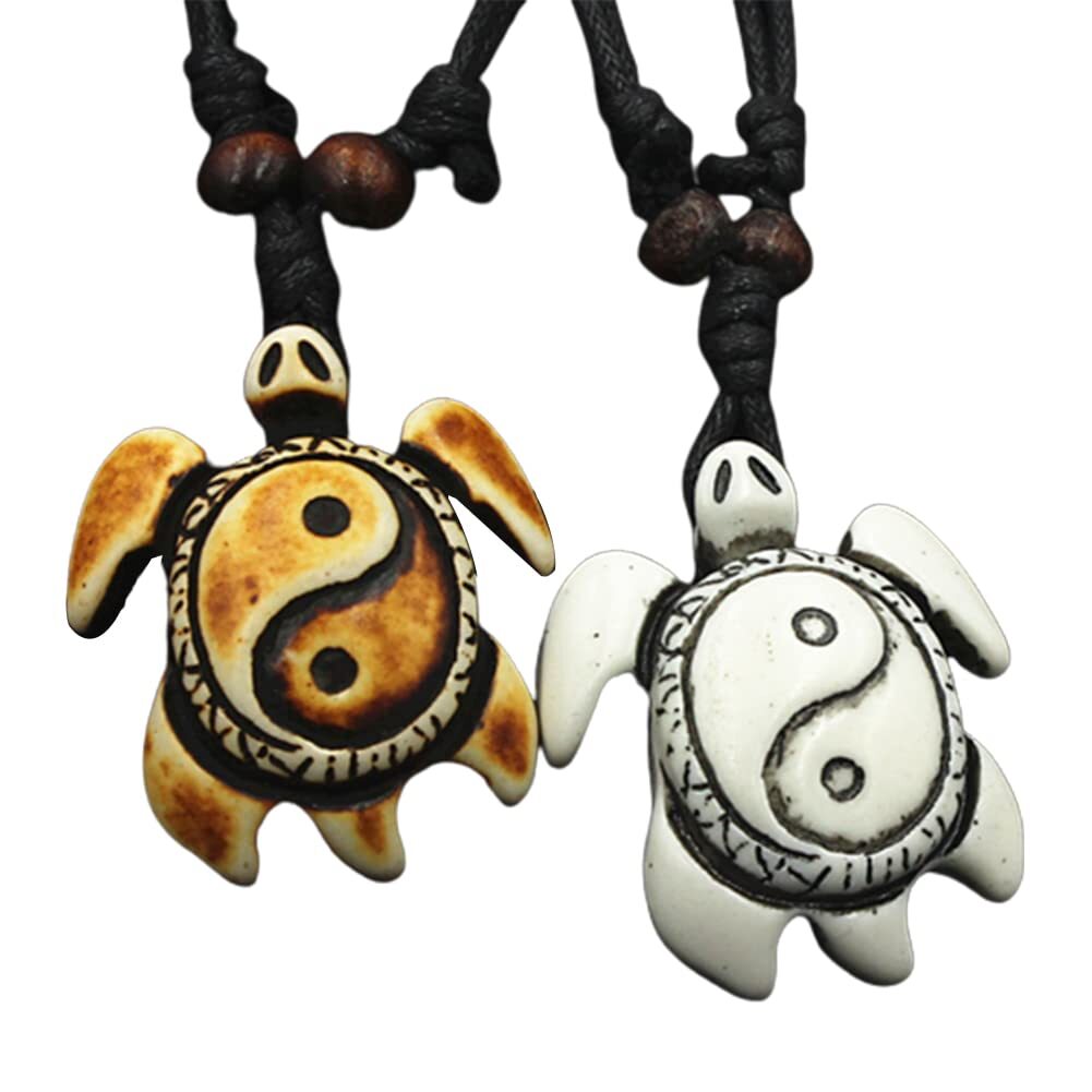 Unisex Adults Tai Chi Yin Yang Turtle Necklace Black and White, 16 Inches