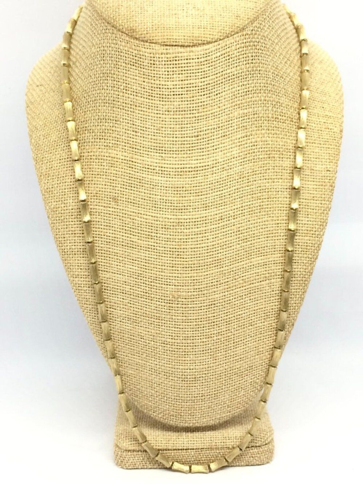VINTAGE GOLD TONE Bamboo Link Necklace Textured Bar Chain 30 Inch Long