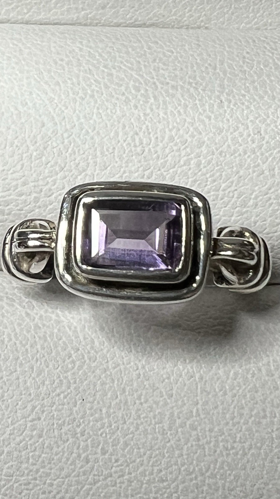 925 Sterling Silver Rectangular Purple Amethyst Bezel Band Ring Sz 7 Signed