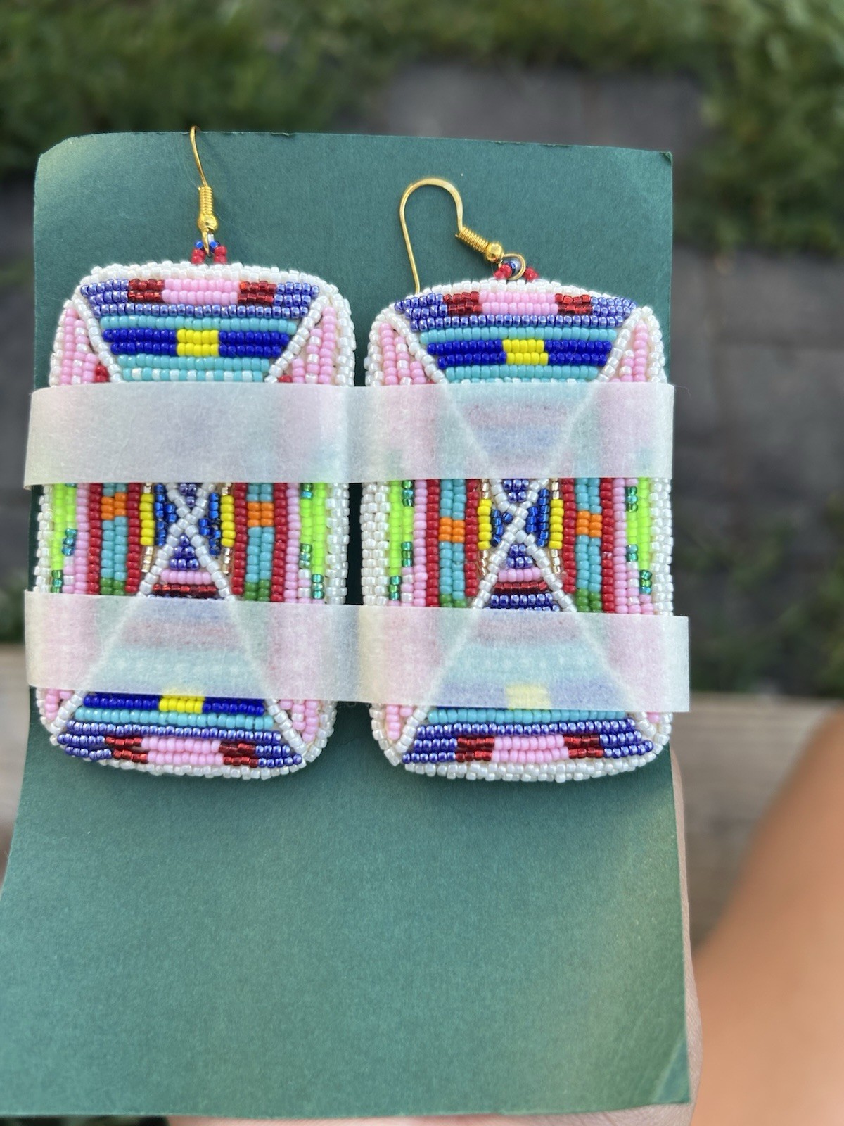 Multicolor Glass Seed Bead Dangle/Drop Hook Earrings Tribal Rectangular