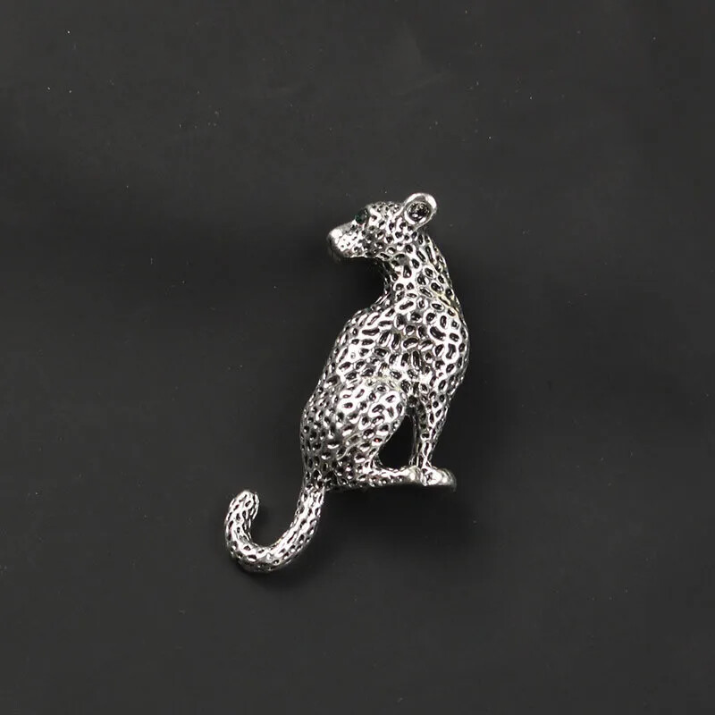 Black Rhinestone Cheetah Brooch Alloy Gold Plated Leopard Animal Brooch