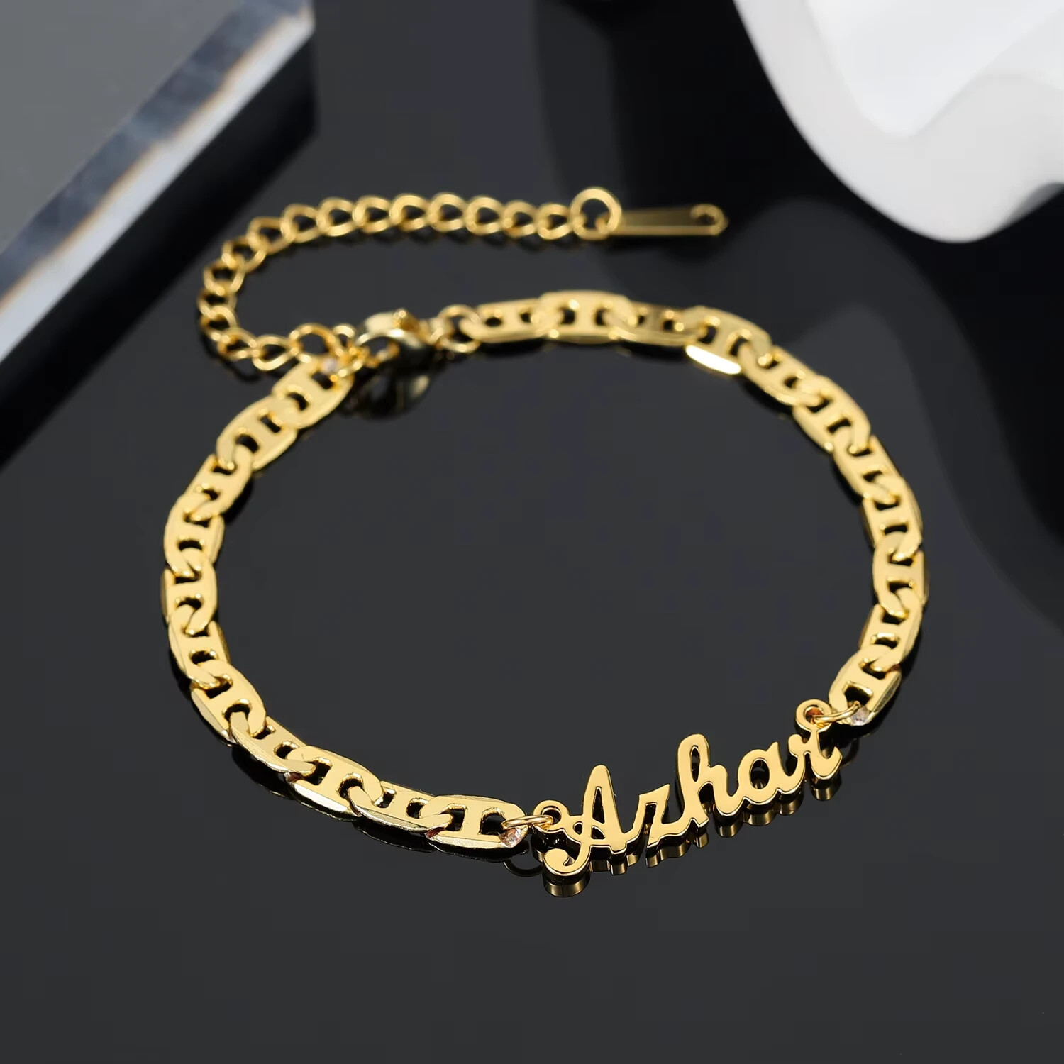 Customized Name Anklet Flat Chain Stainless Steel Jewelry Gold Silver Letters