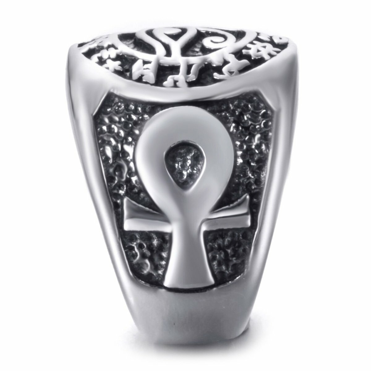 MENDEL Stainless Steel Mens Egyptian Pharaoh Ankh Eye of Horus Ra Ring For Men