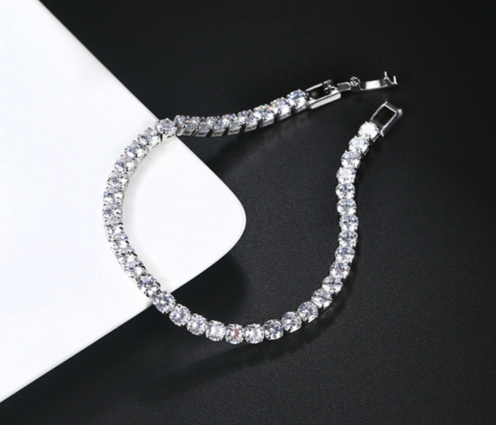 CZ Tennis Bracelet Round Brilliant Cut Cubic Zirconia Rose Gold/Silver