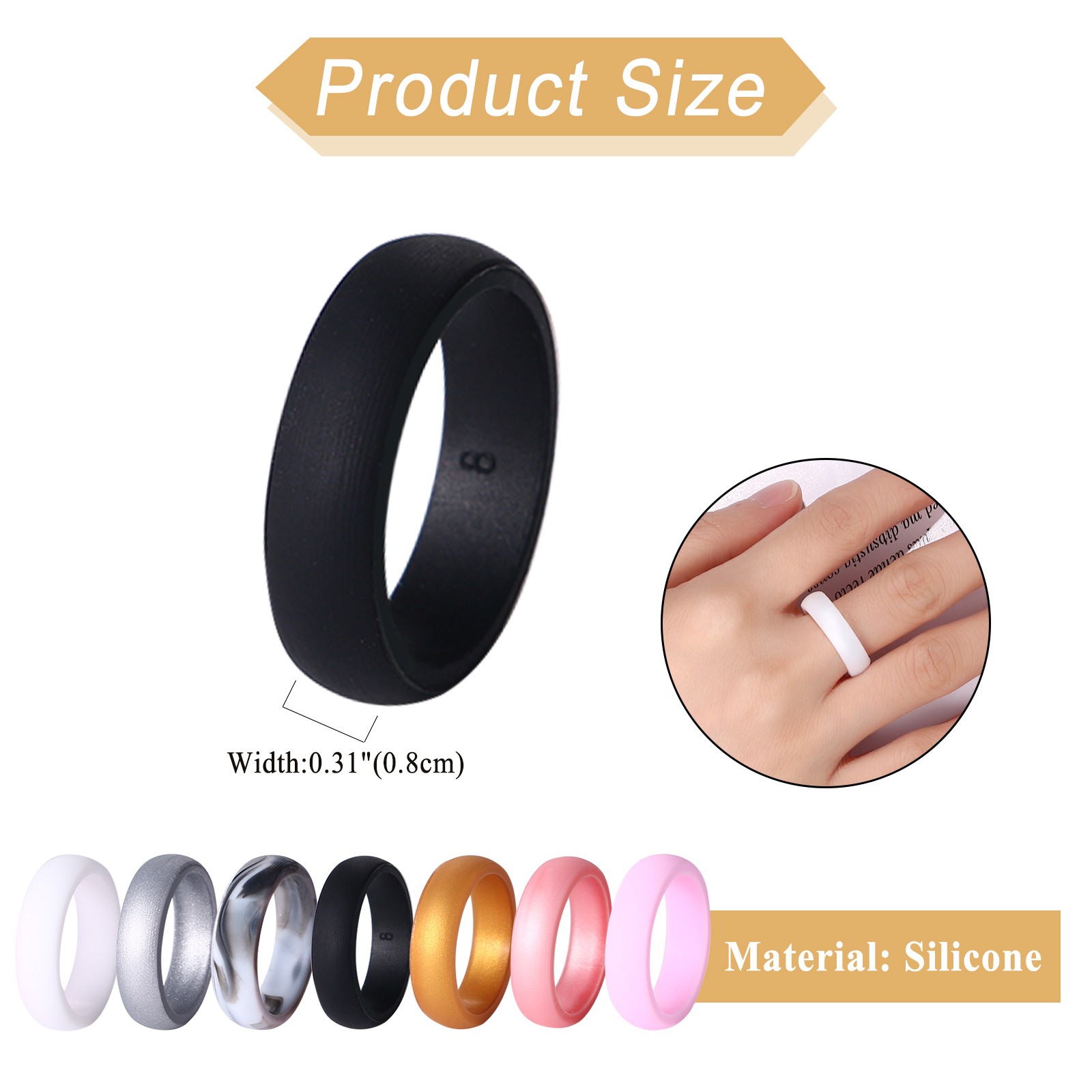 7Pcs 8MM Women Sporty Comfortable Silicone Fit Sports Wedding Ring Rubber Bands