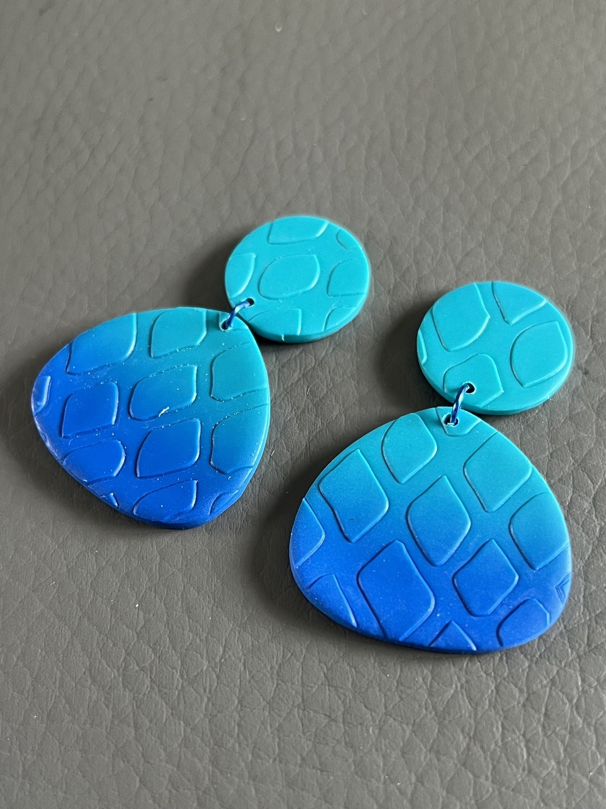 Teal & Blue Ombre Polymer Clay Earrings – Matte Geometric Statement Earrings