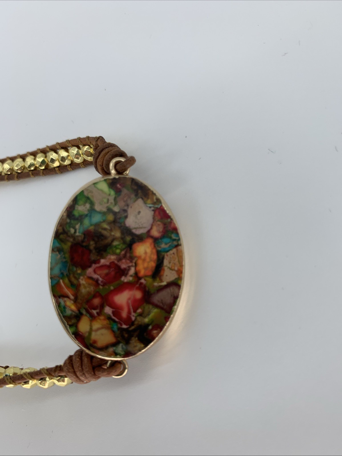 Handmade Beaded Leather Wrap Necklace Bohemian Style. See Photos Flaw In Pendent