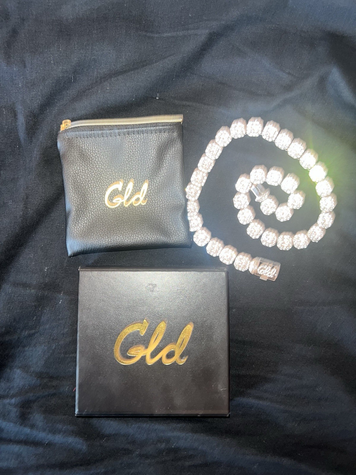 GLD Shop Iced Cushion Link Chain Necklace Silver Tone Simulated Stones w Box