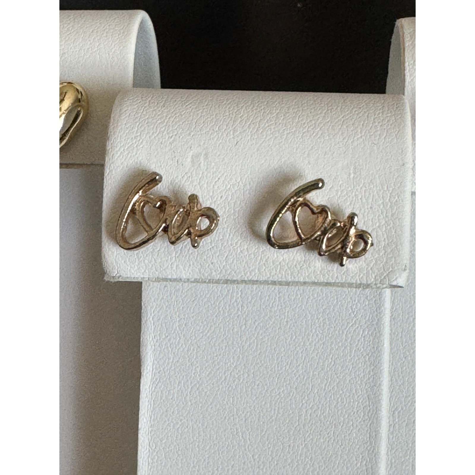 Heart Round Love Stud Post Earrings Set of 3 Gold Tone