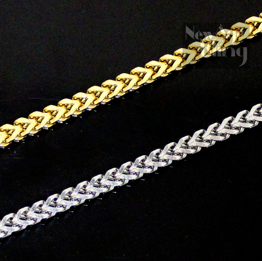 Franco Chain Gold Plated Stainless Steel Foxtail 18″-24″ Solid Necklace 2.5-5mm