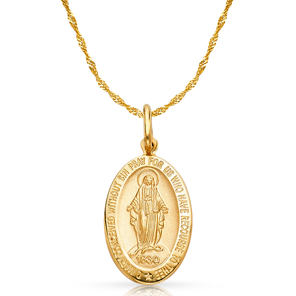 14K Yellow Gold Guadalupe Charm Pendant & 0.9mm Singapore Chain Necklace