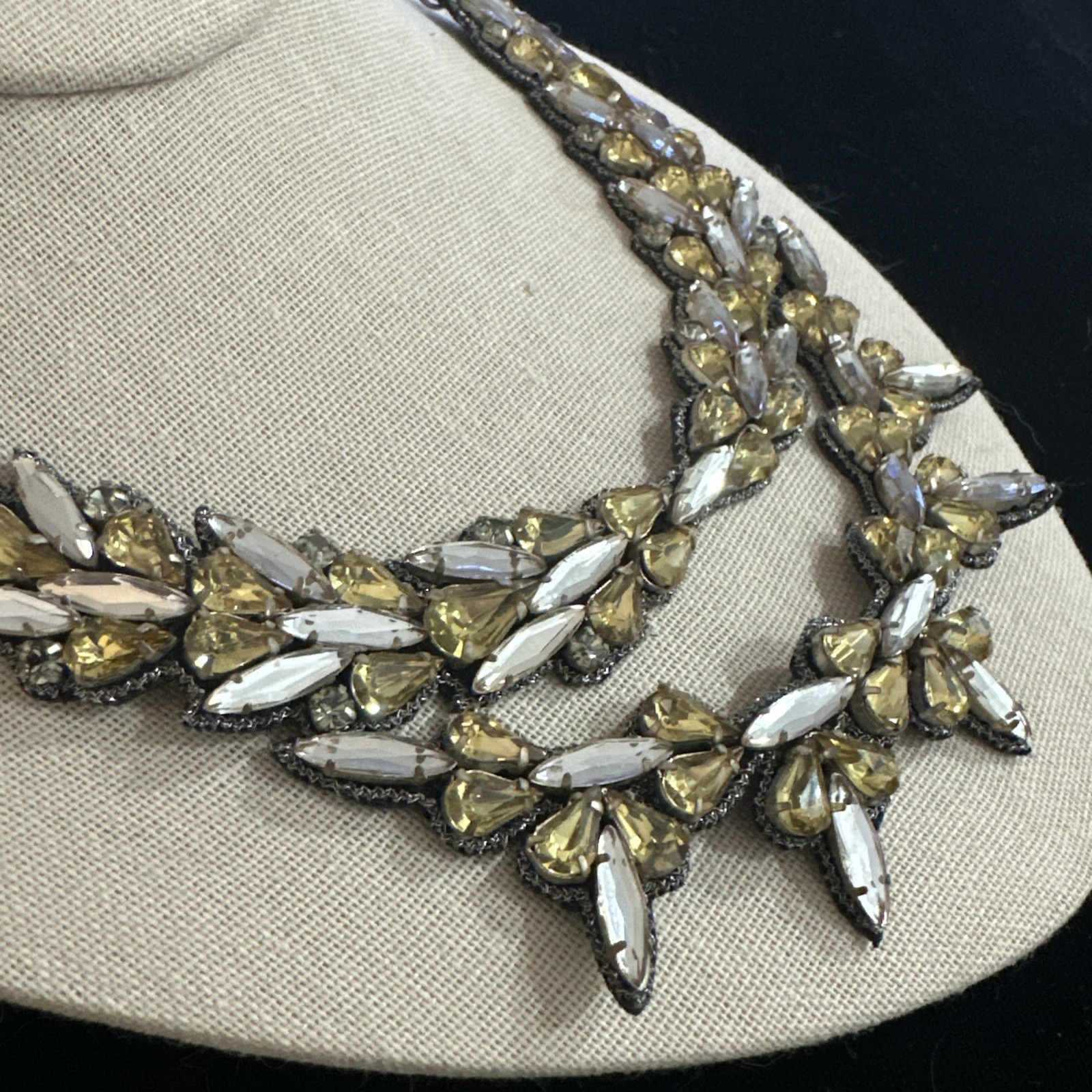 Deepa Gurnani Crystal Statement Necklace 16″to19″ Yellow Clear Black
