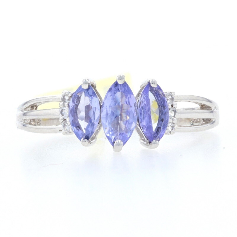 Sterling Silver Tanzanite & White Zircon Three-Stone Ring – 925 Marquise .80ctw