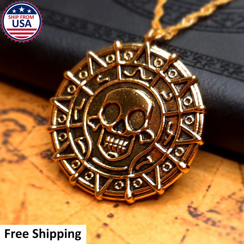 Aztec Gold Plated Medallion Necklace Jack Sparrow Pirates of the Caribbean USA