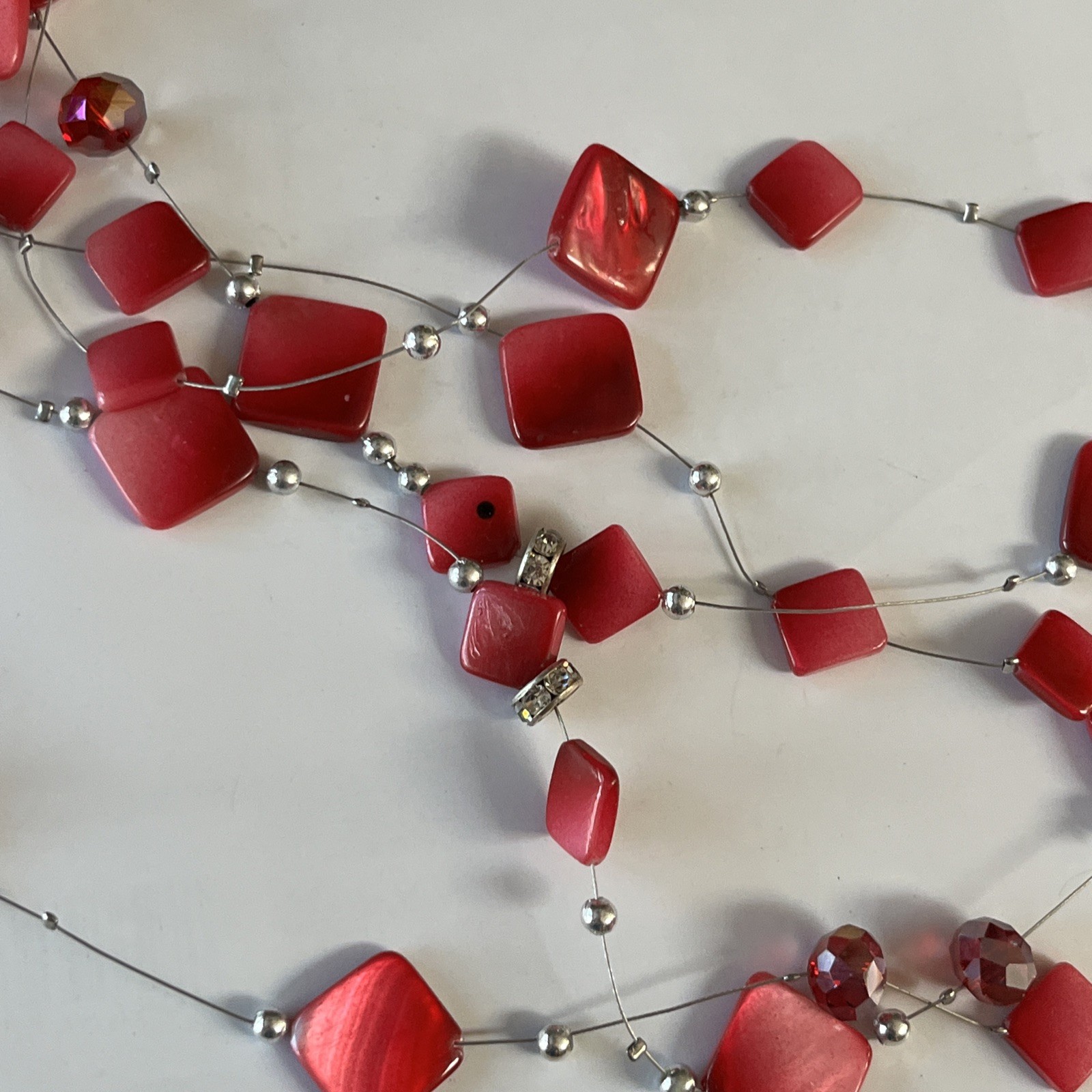 5 layers 27 inch Layered Hot Pink And Grey silver tones Beaded Necklace elegant