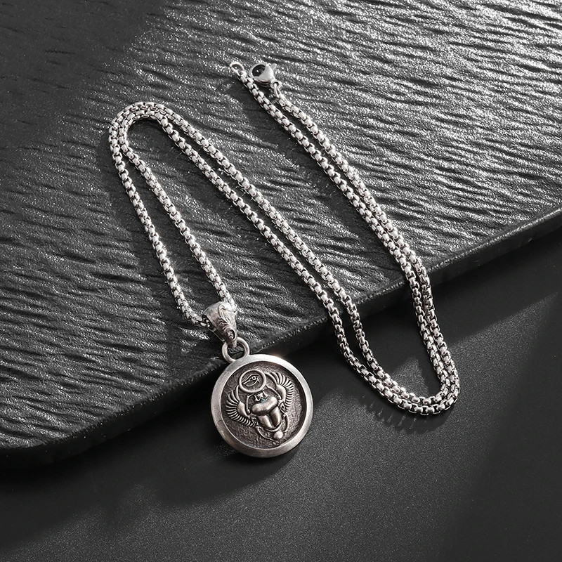 Scarab Medallion Necklace Jewelry Gothic Silvery Ancient Egypt Pendant