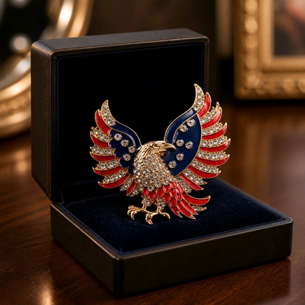 Patriotic American Eagle Brooch Pin Rhinestone Crystal Red White Blue 4th July