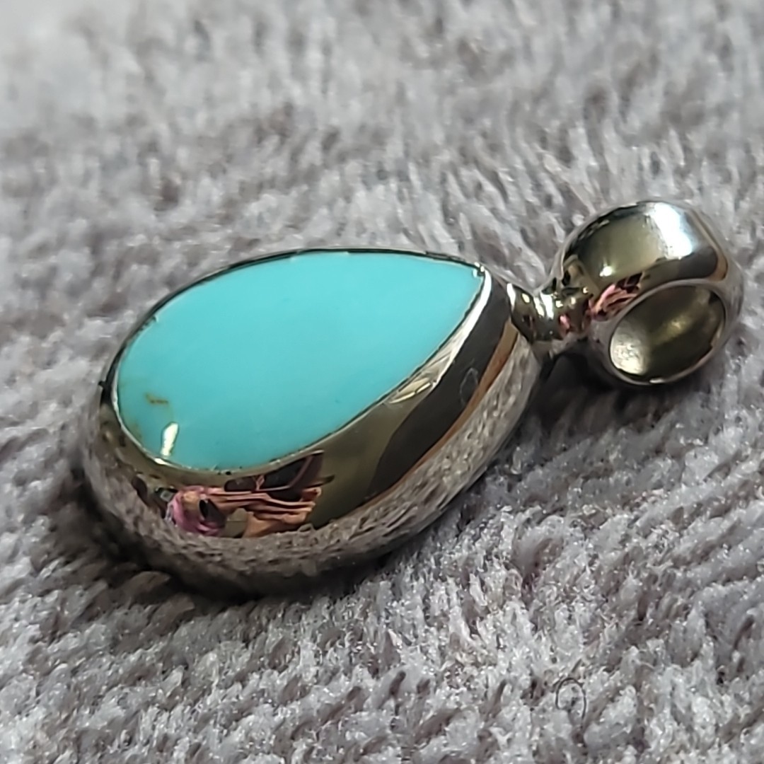 ATI Mexico 925 Sterling Silver Turquoise Teardrop Pendant – Stamped No Chain