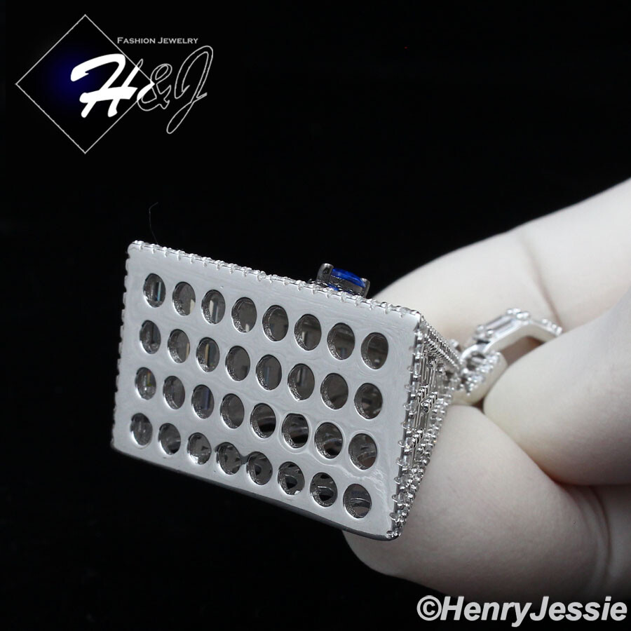 MEN SOLID 925 STERLING SILVER ICY BLING CZ 3D EGYPTIAN PYRAMID PENDANT*SP312