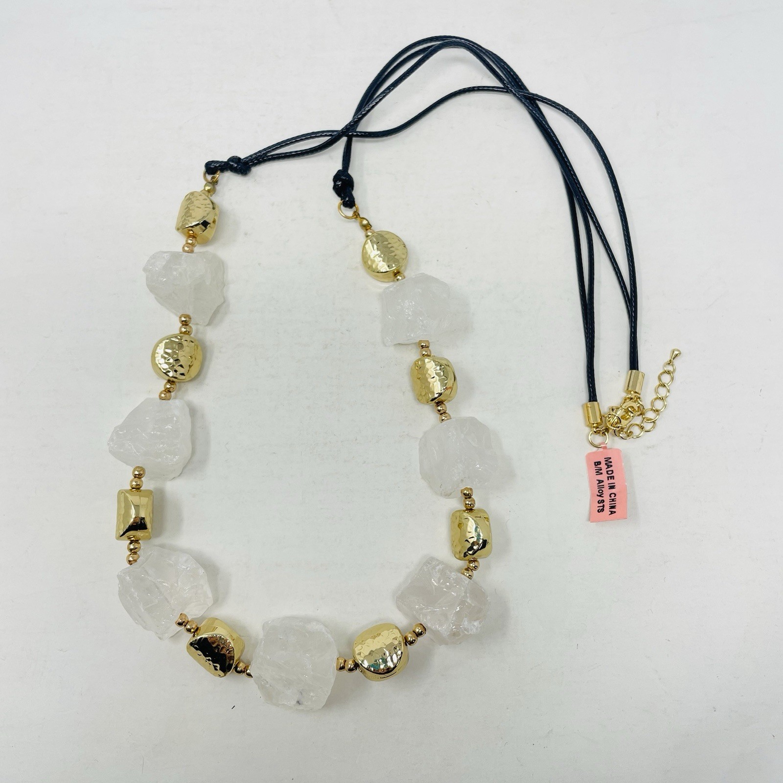 Shop LC White Crystal Quartz/Chroma Goldtone Necklace on Black Cord 34in 5104