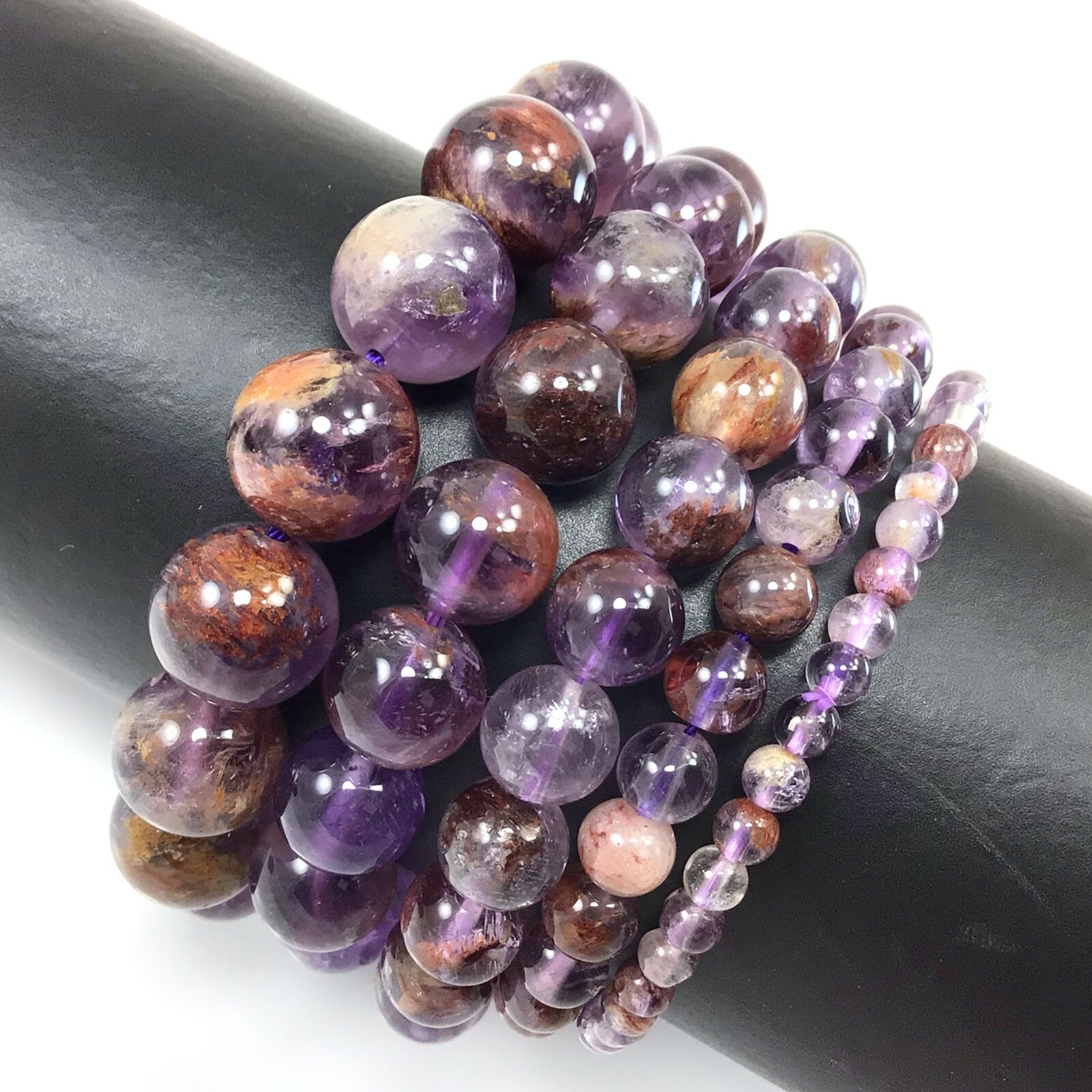 Handmade Gemstone Natural Super Seven Crystal Beaded Bracelet 7.5″ 4 6 8 10 12mm