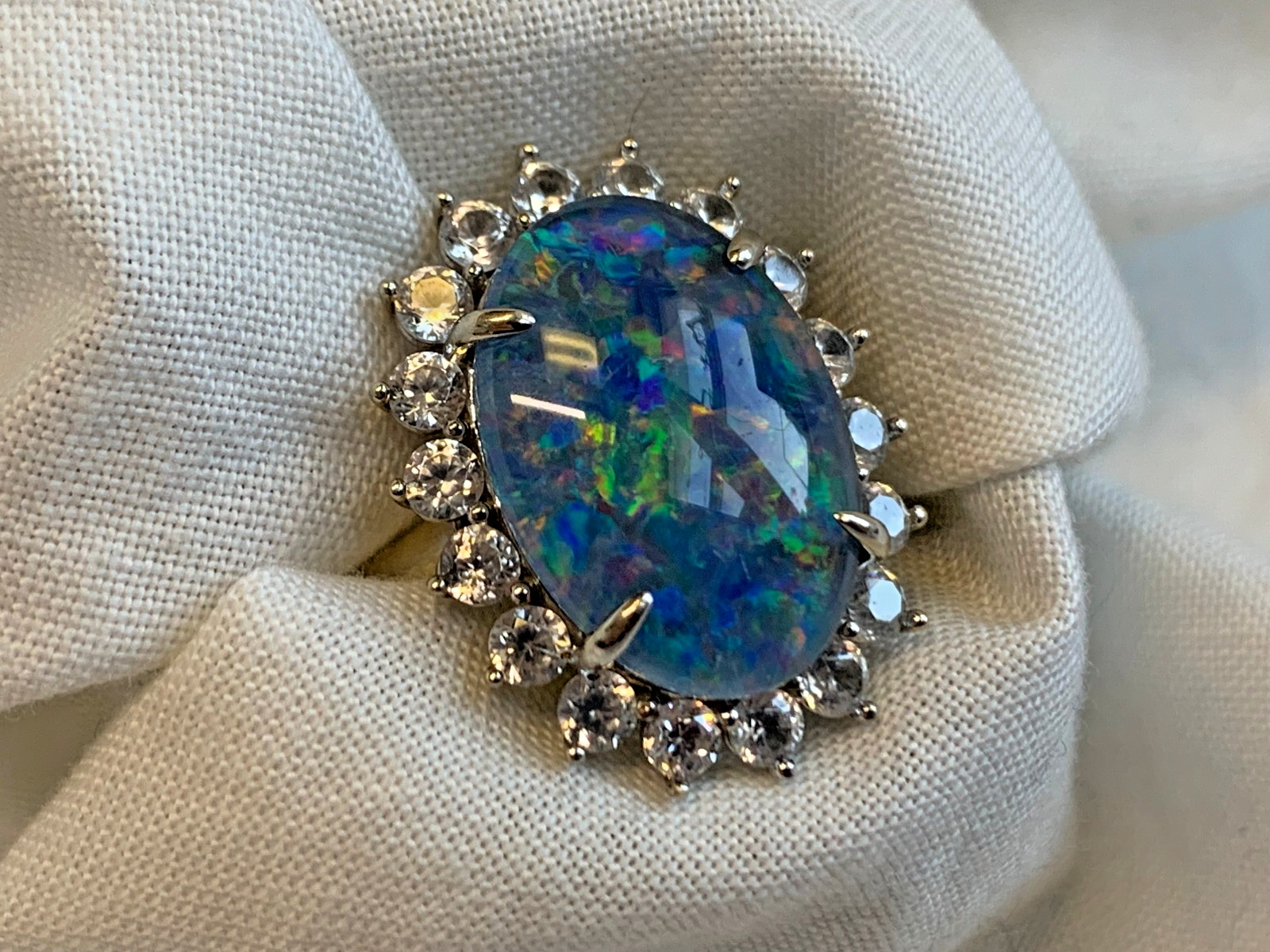 10K White Gold Ring 5.19g Fine Jewelry Size 8 Band Black Opal Look *READ*