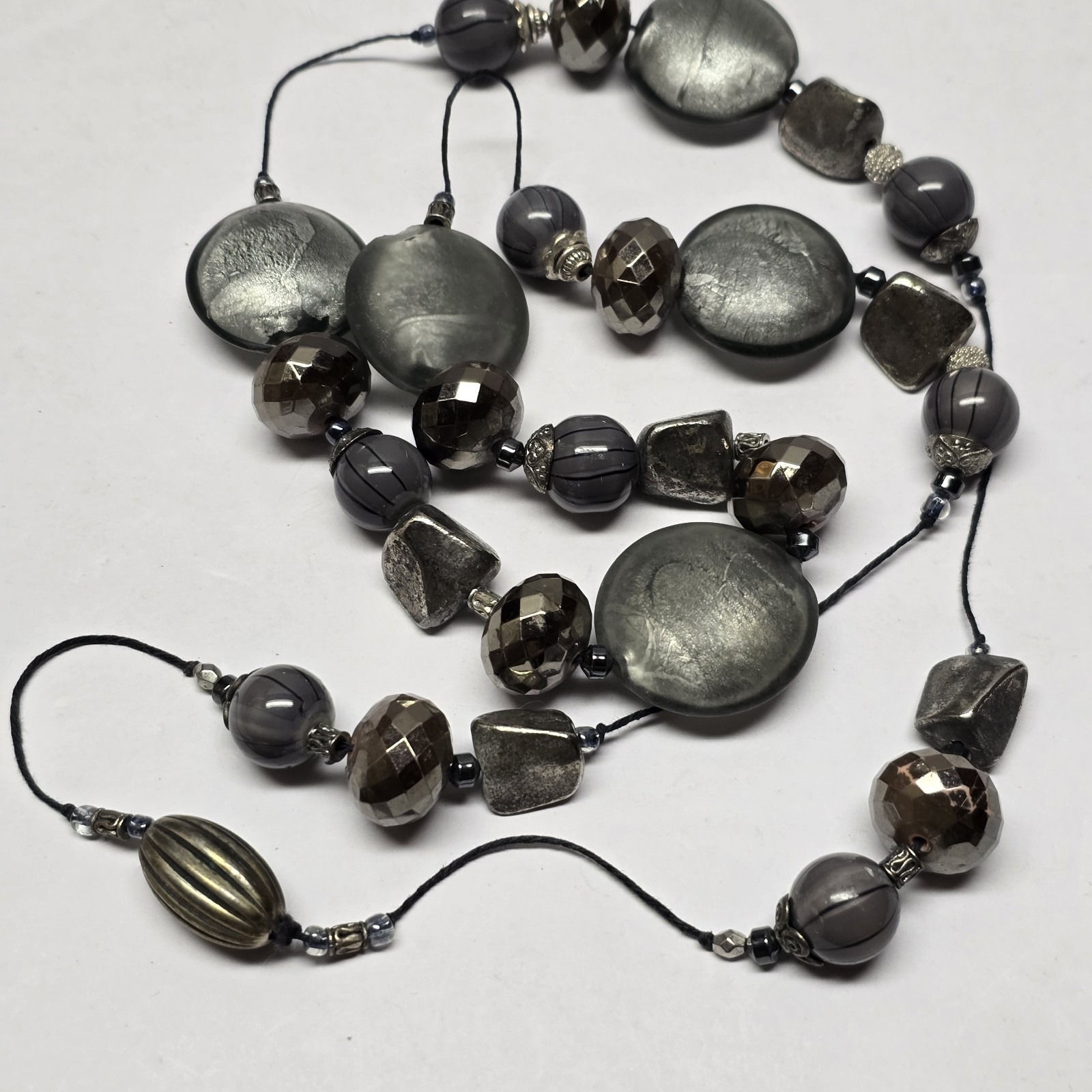 Metal & Glass Beaded Necklace 34″