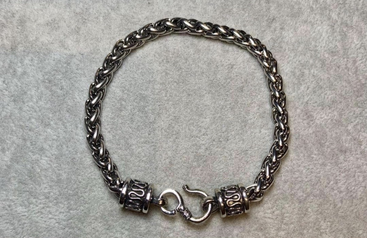 Men’s Silver Chain Bracelet 8.66in Zinc Alloy Biker Cuban Link Strong Clasp Gift