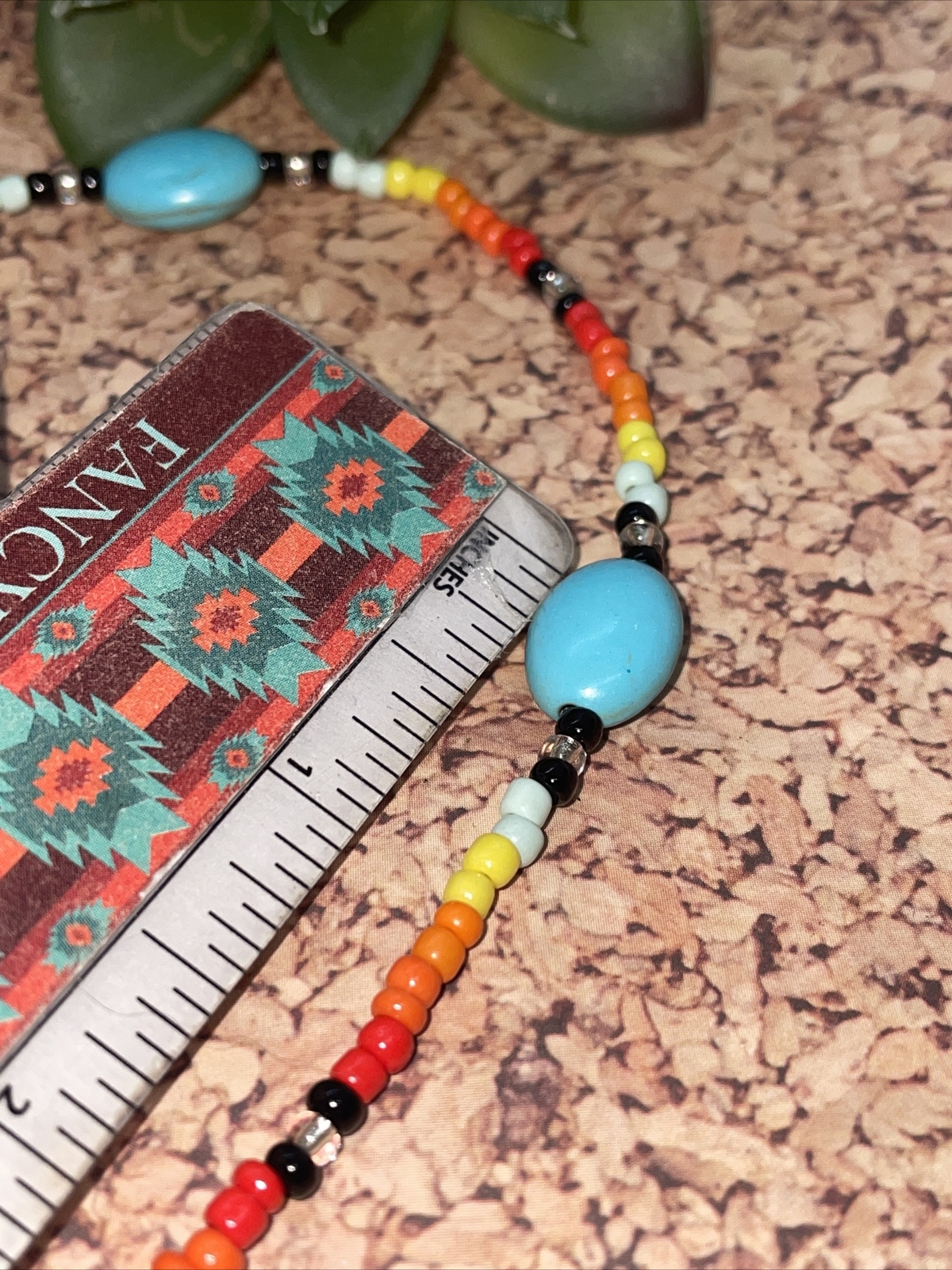 Handmade Beaded Turquoise Black Orange Yellow Choker Necklace BRIGHT Stocking St