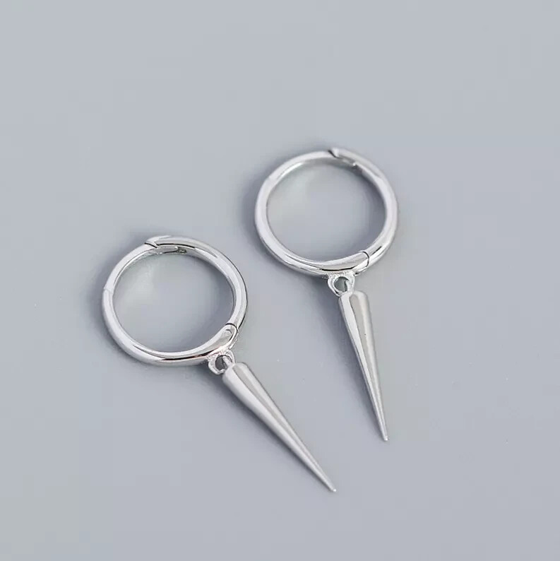 925 Sterling Silver Plated Spike Cone Huggie Hoop Earrings 30mm Gift J1