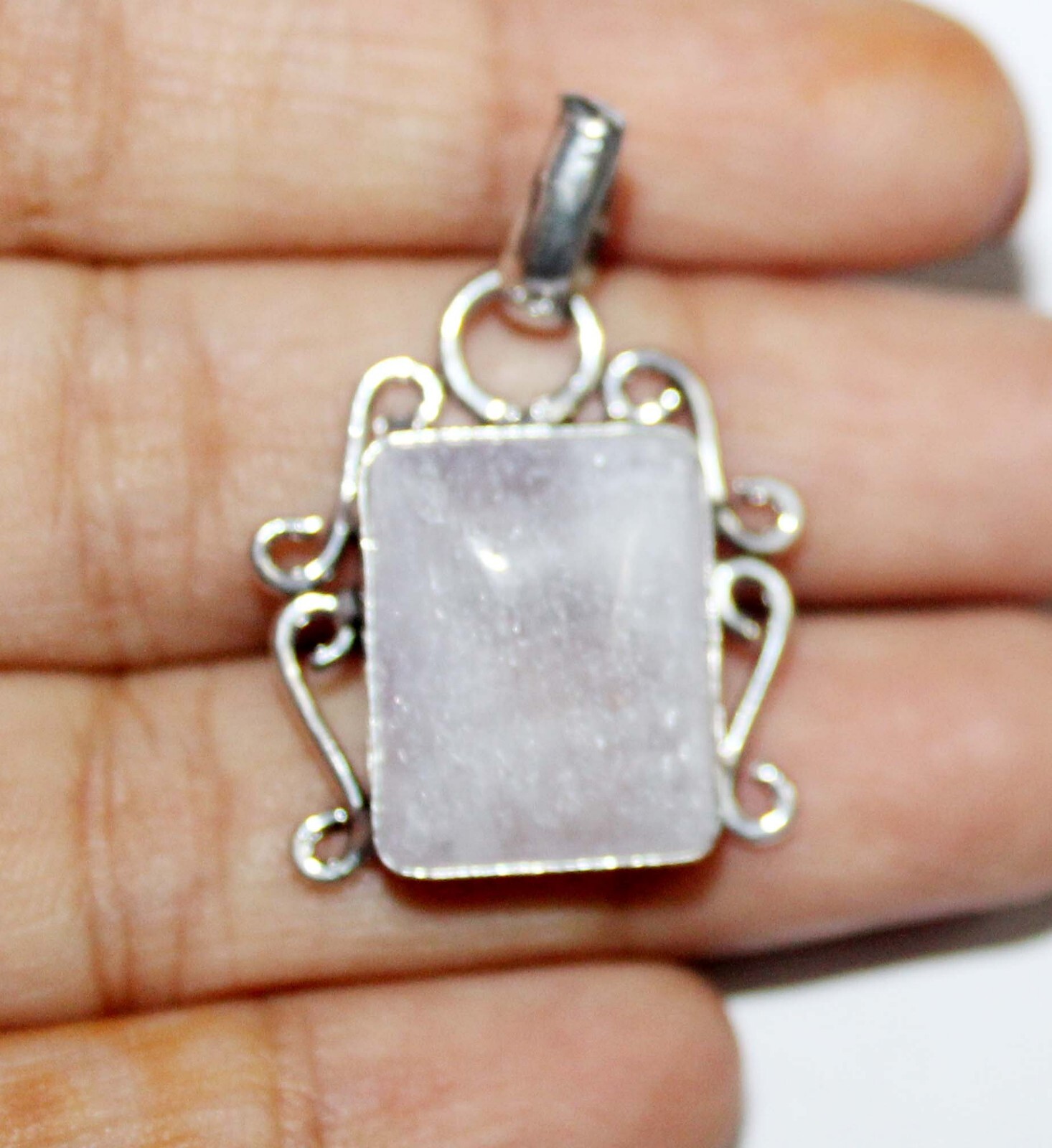 Rose Quartz Octagon Shape Gemstone Handmade Pendent Jewelry Size 1.5 Inch