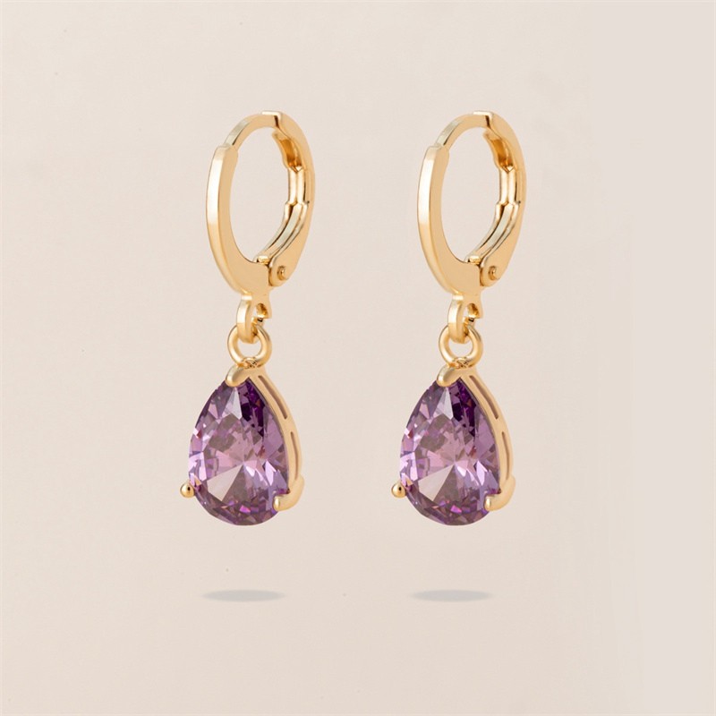 Female earrings water drop zirconium copper inlaid color all-match simple Retro