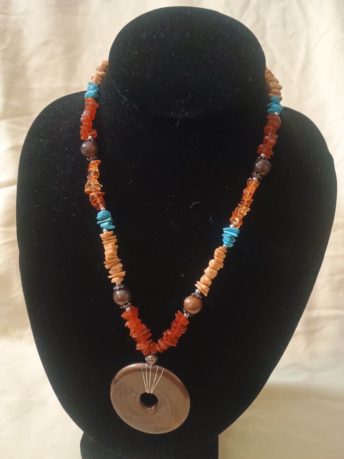 Faux Stone Beaded Statement Necklace 19-22″ W/Lobster Clasp, New W/O Tags
