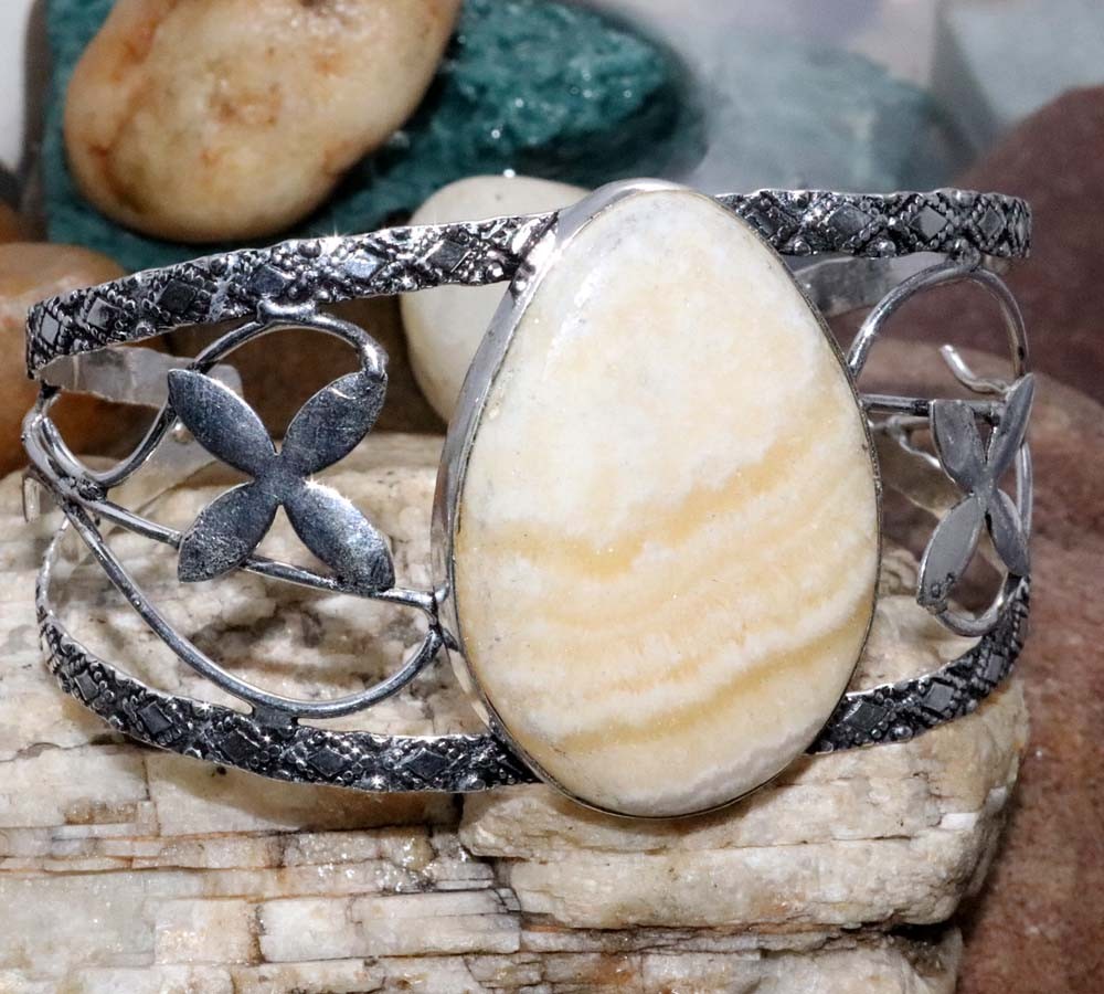 Huge Laguna Lace Calcite 925 Silver Plated Bangle 6.5″ Handmade Gift Trendy JW