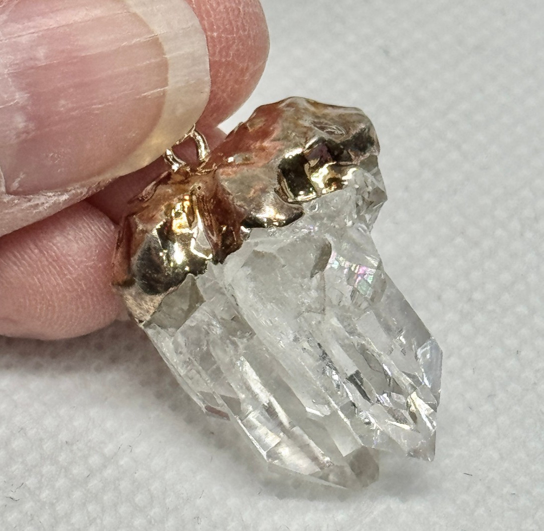 Natural Clear Quartz Crystal Cluster Pendant Copper Electroformed #1