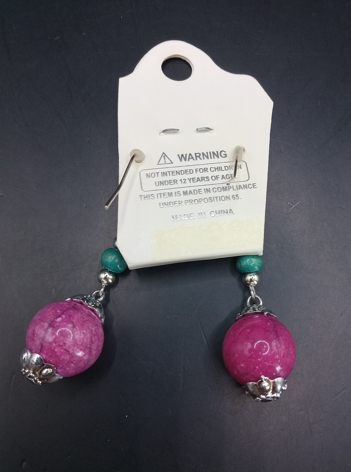 EsMor Silver Tone Marbed Pink And Green Glass Beaded Dangle Drop Hook Earrings