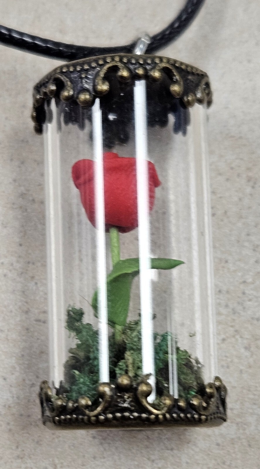 BEAUTY & THE BEAST ENCHANTED ROSE IN JAR DOME NECKLACE HANDMADE DISNEY MOVIE