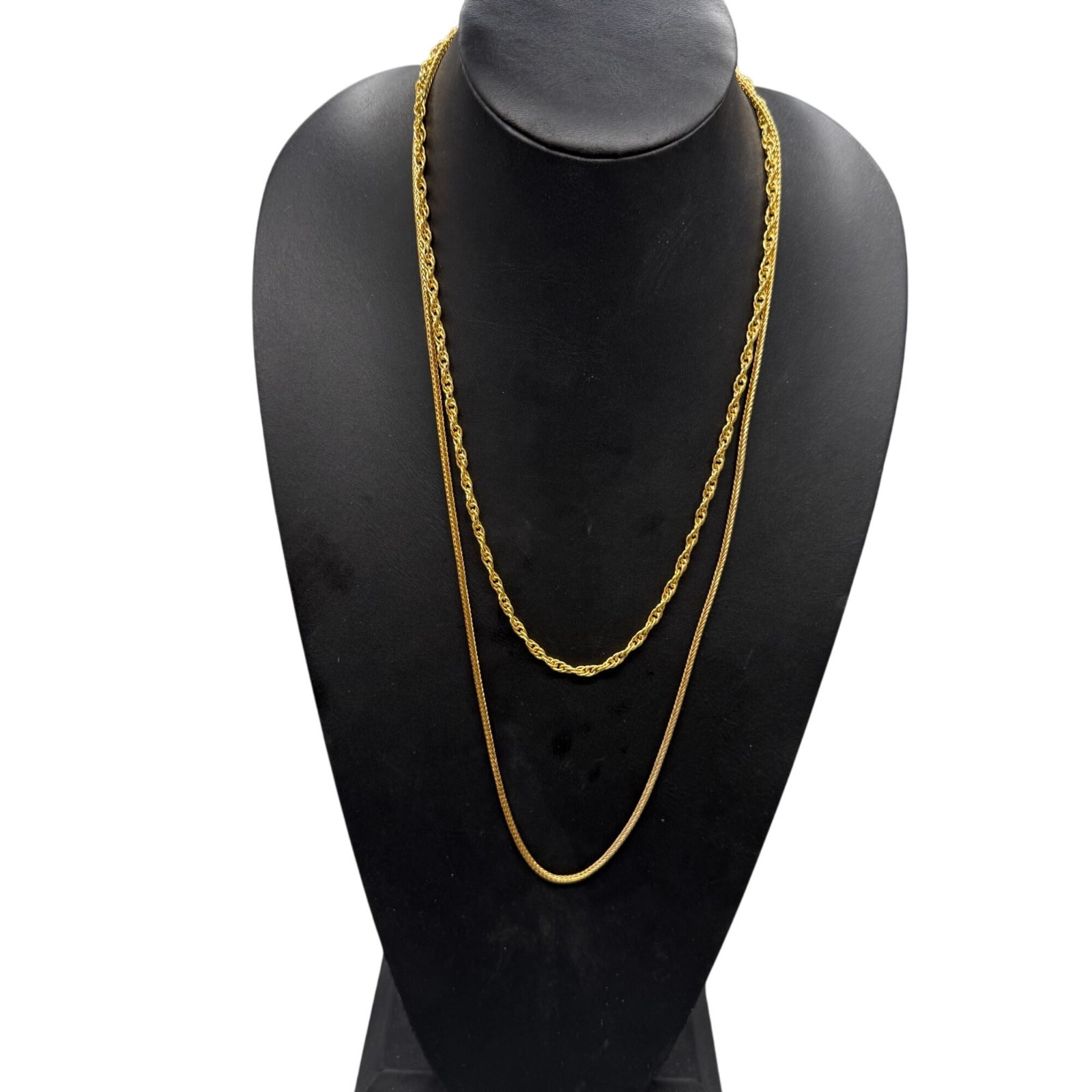 Twisted Rope Double-Strand Layered Chain Necklace Gold Tone