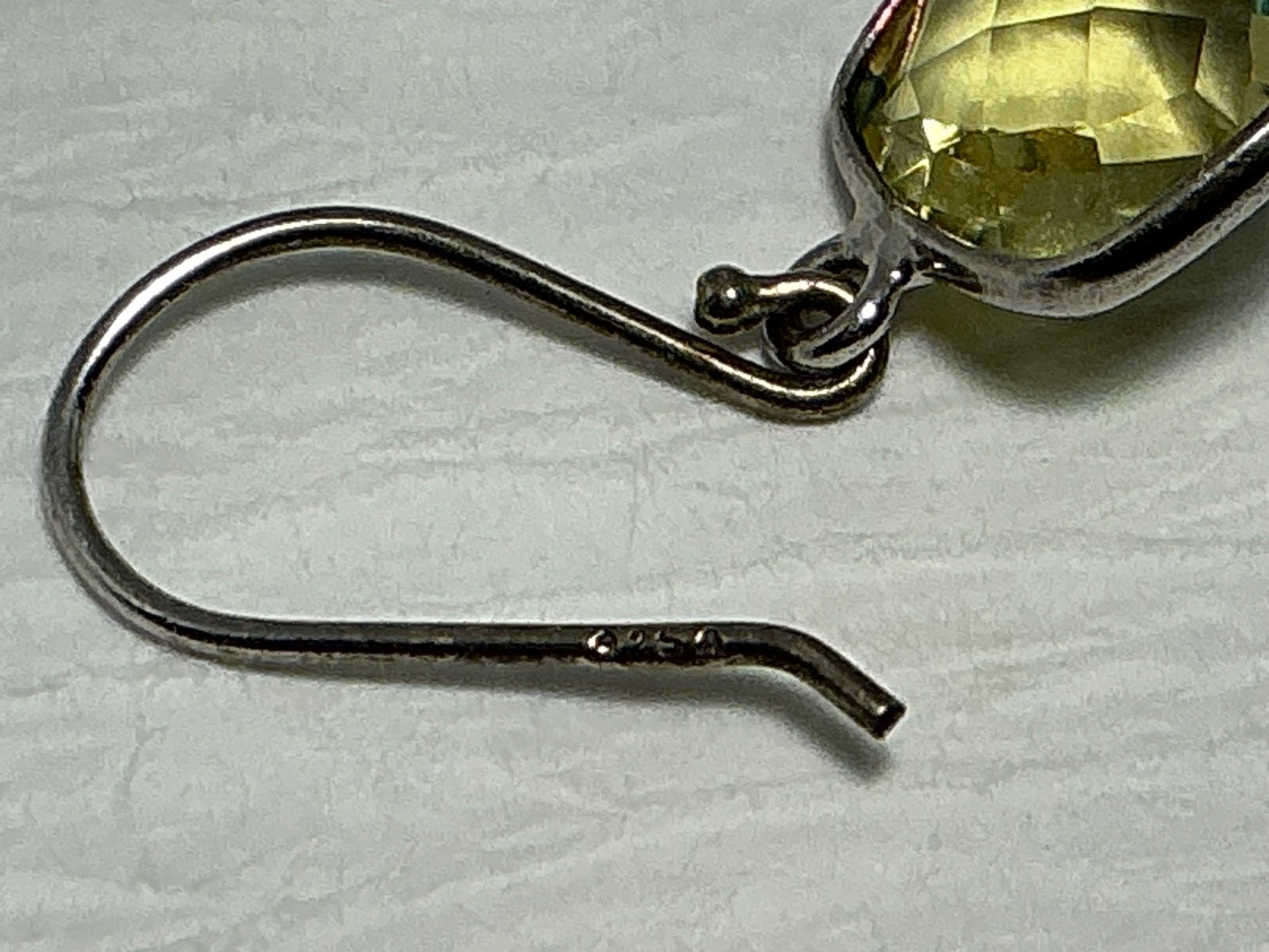 🌸 925 Sterling Silver Square Pale Yellow Faceted French Wire 1” Earrings 🌸