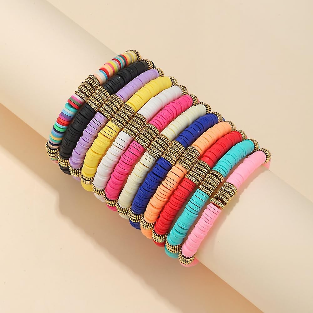 12 Adjustable Vinyl Clay Disc Bracelets for Women – Stylish Friendship Set