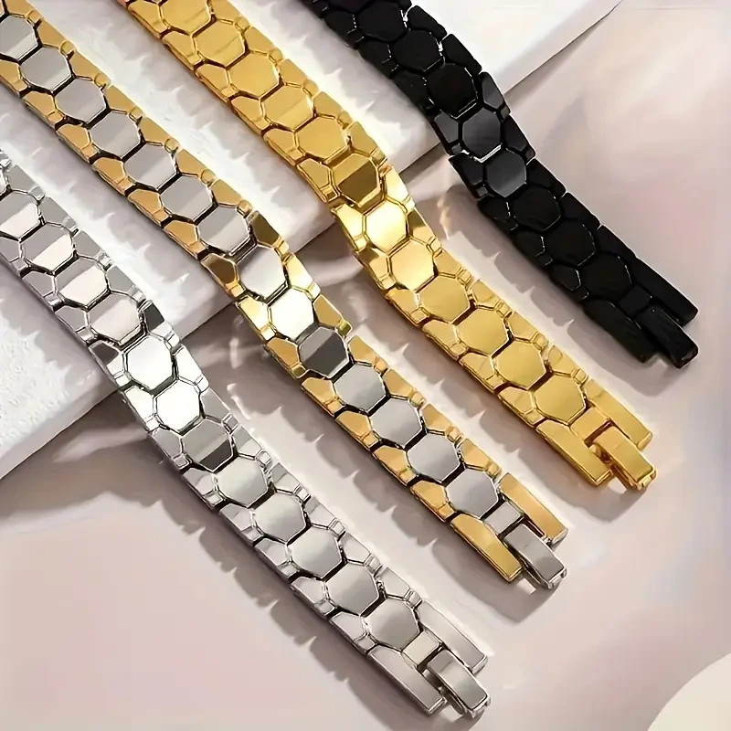 Men magnetic titanium steel cufflink bracelet,4-in-1 energy hand band Arthritis