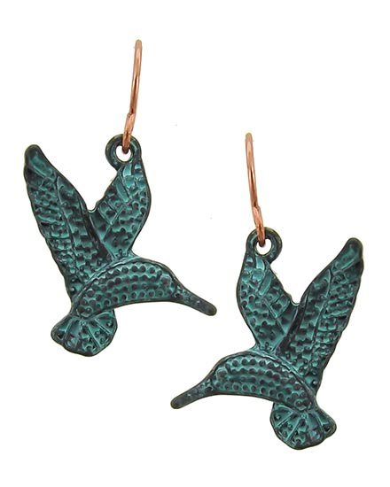 HUMMINGBIRD Earrings Bird Turquoise Patina Outdoor Nature Rustic Drop Dangle NWT