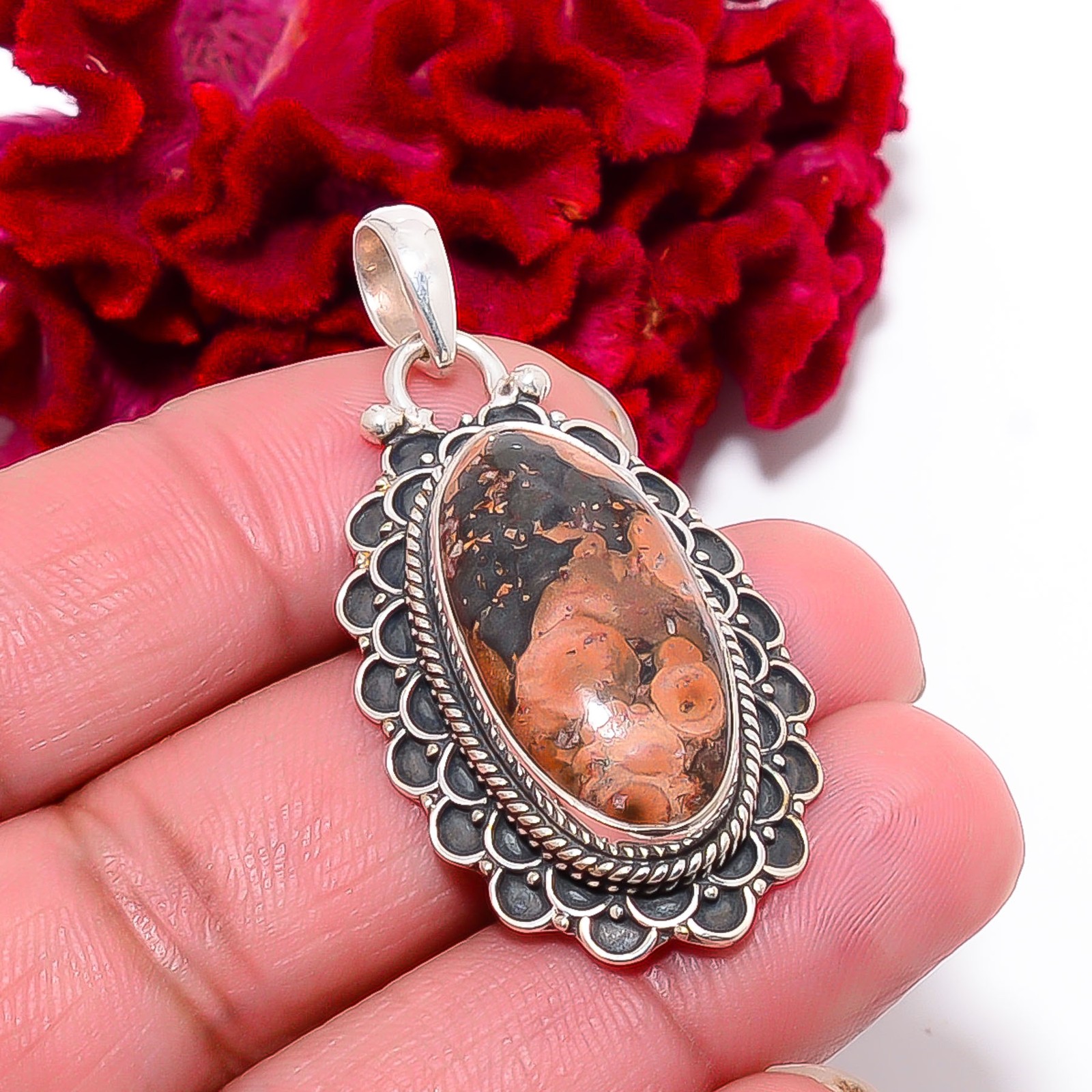 Cherry Creek Jasper – Australia Handmade 925 Sterling Silver Pendant 1.95″ P9976