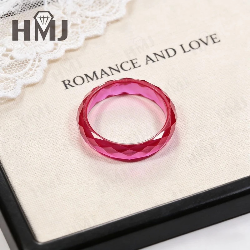 All Lab Grown Ruby Moissanite Ring Plain Band Ring White/Green/Blue Jewelry Gift